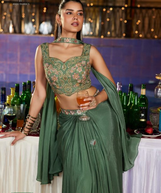 Designer Boutique Style Crop Top with Drape Skirt & Dupatta Ajnu Fabrics Wholesalers