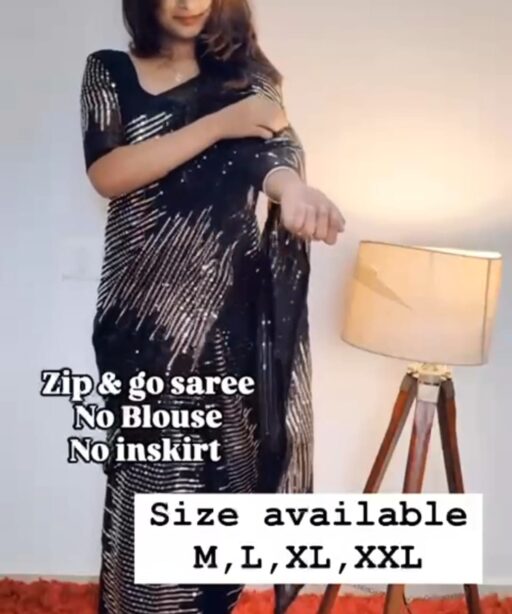 New Trending Zip and Go Saree Sequence Work Viral Readymade Saree Gown
