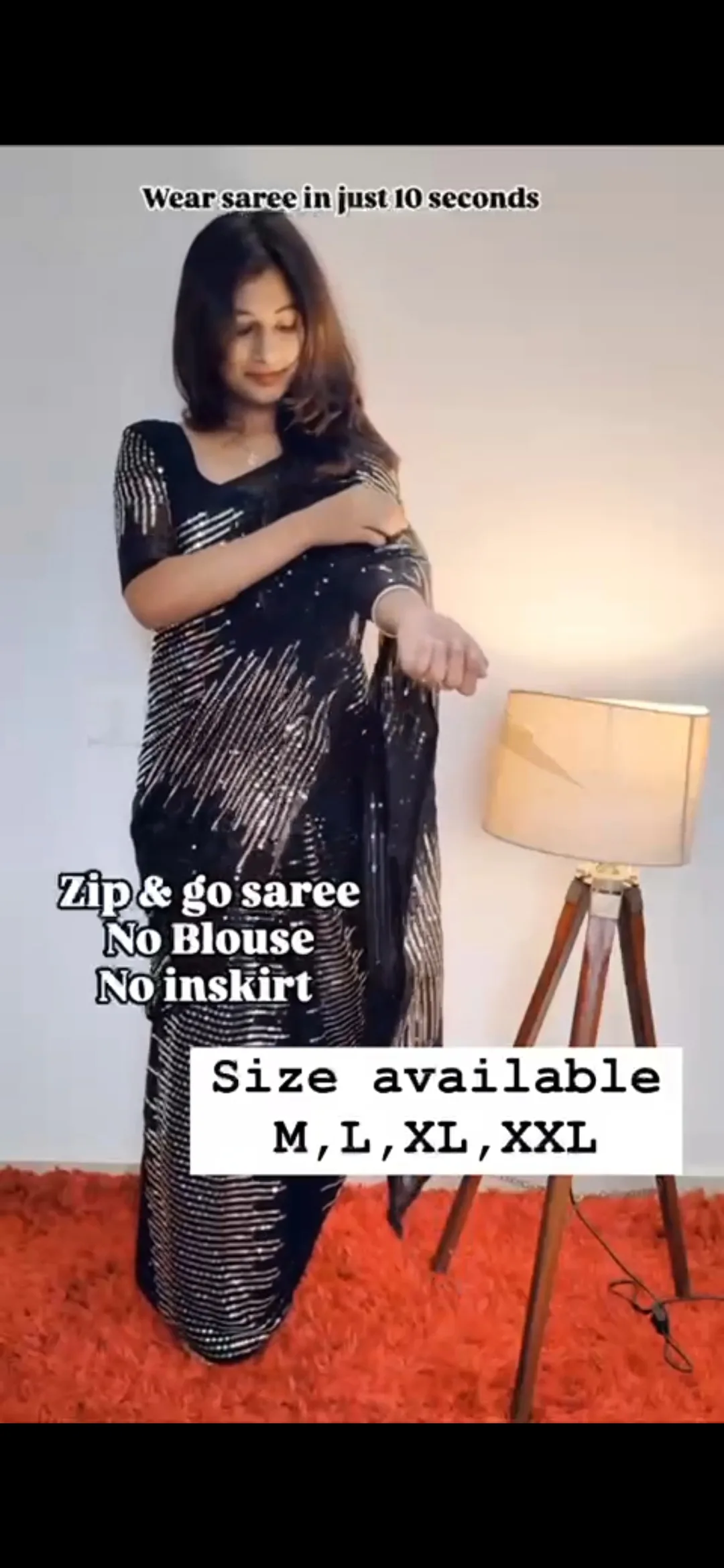 New Trending Zip and Go Saree Sequence Work Viral Readymade Saree Gown