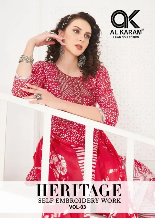 Alkaram Heritage Vol 3 Self Embroidery Unstitched Pakistani Salwar Suit Wholesaler