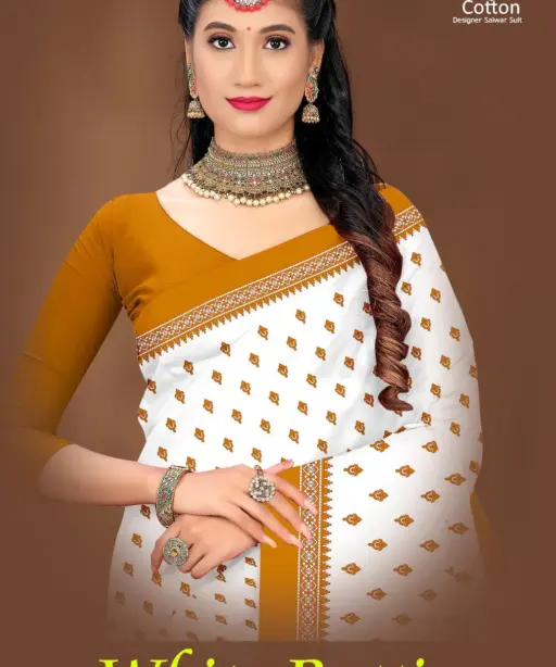 Balaji White Butti Low Range Cotton Printed Saree Wholesaler