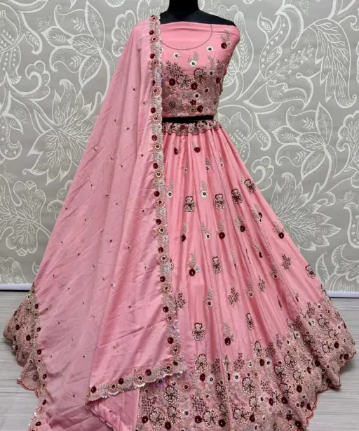 Beauteous Flower Pattern Sequins and Fancy Embroidered Work Perfect Partywear Lehengacholi