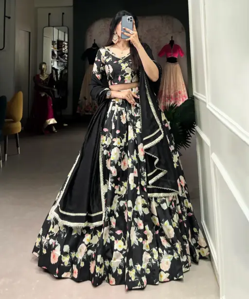 Black Floral Printed Designer Party Wear Lehenga Choli