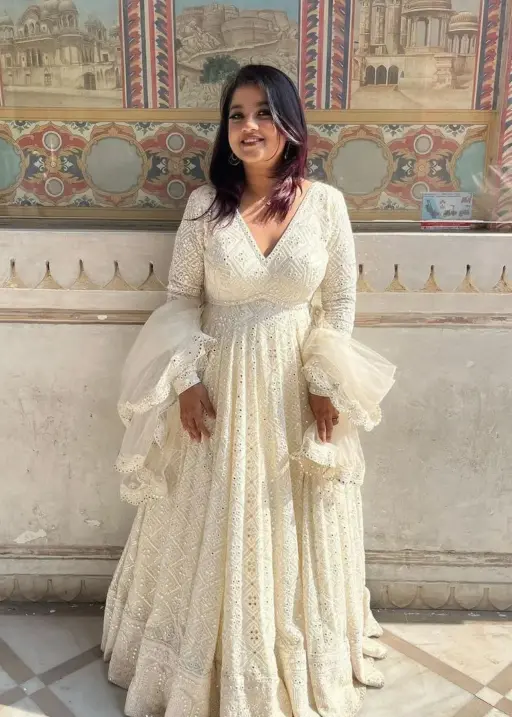 Bollywood Copy New Designer Party Gown Cream Color Gown With Heavy Embroidery Work