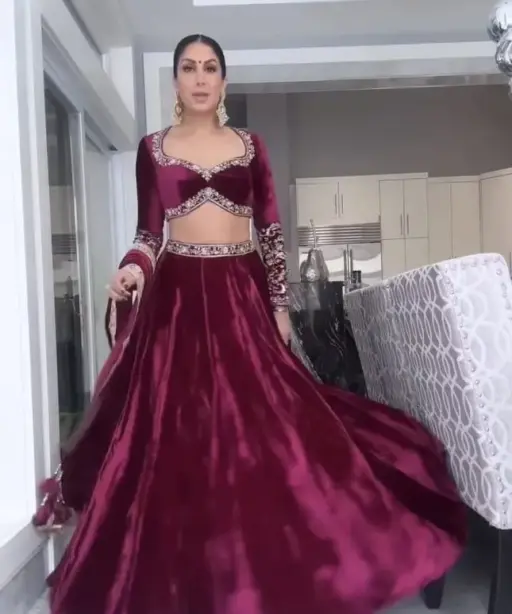 Bollywood Trending Red Color Velvet Designer Ethnic Lehenga Choli