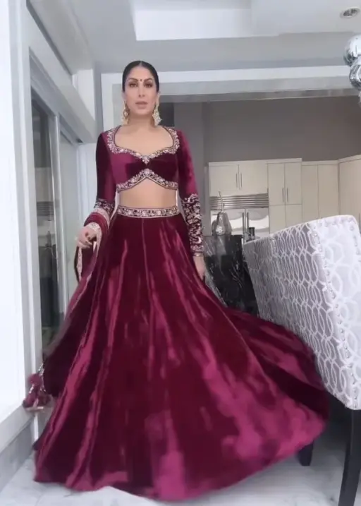 Bollywood Trending Red Color Velvet Designer Ethnic Lehenga Choli