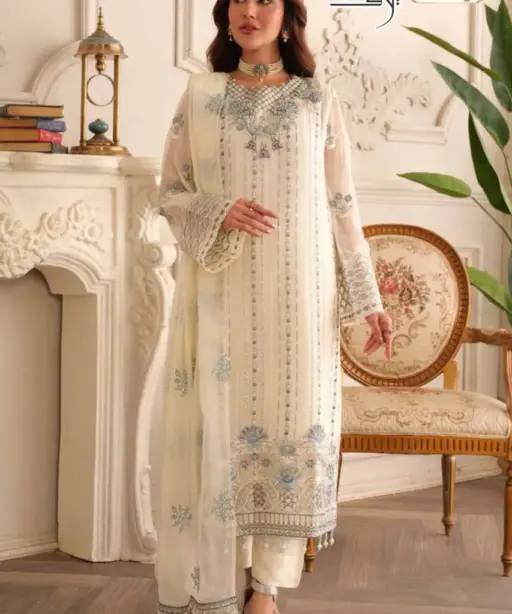 Cream Color Pakistani Designer Salwar Suit Elaf Brand Suits Wholesale