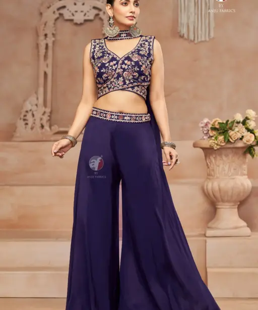 Designer Crop Top with Flared Divider & Dupatta Ajnu Fabircs Wholesalers