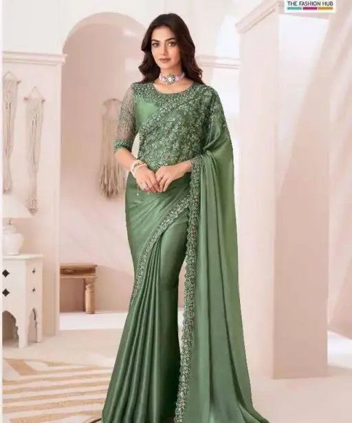 Designer Emroidery Work Party Wear Saree Tfh Sandalwood 1307 Colours