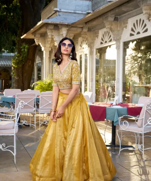 Designer Mustard Yellow Haldi Function Wear Lehenga Choli