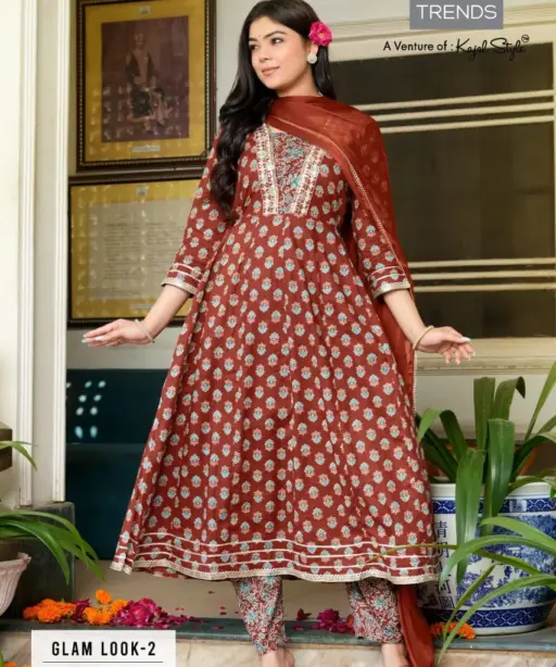 Divya Trends Kajol Style  Glamlook Vol. 2 Long Anarkali Kurti Set With Dupatta And Pant 3 piece