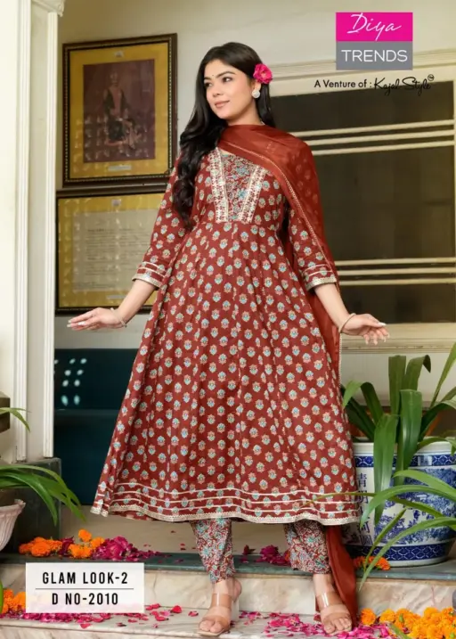 Divya Trends Kajol Style  Glamlook Vol. 2 Long Anarkali Kurti Set With Dupatta And Pant 3 piece