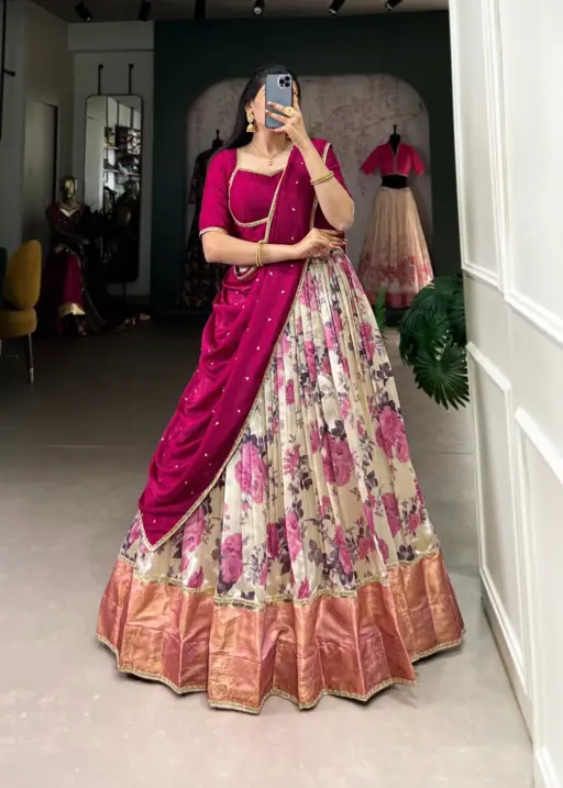 Dola Silk Floral Printed Ethnic Lehenga Choli Readymade Lehenga