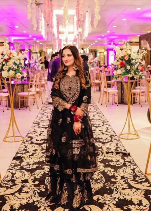 Embellished Black Color Sharara Salwar Suit With Heavy Embroidery Work Bottom And Neck Work