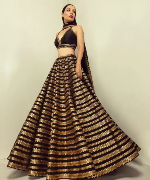 Embellished Black Heavy Golden Sequins Work Ethnic Lehenga Choli Designer Bollywood Style Lehenga