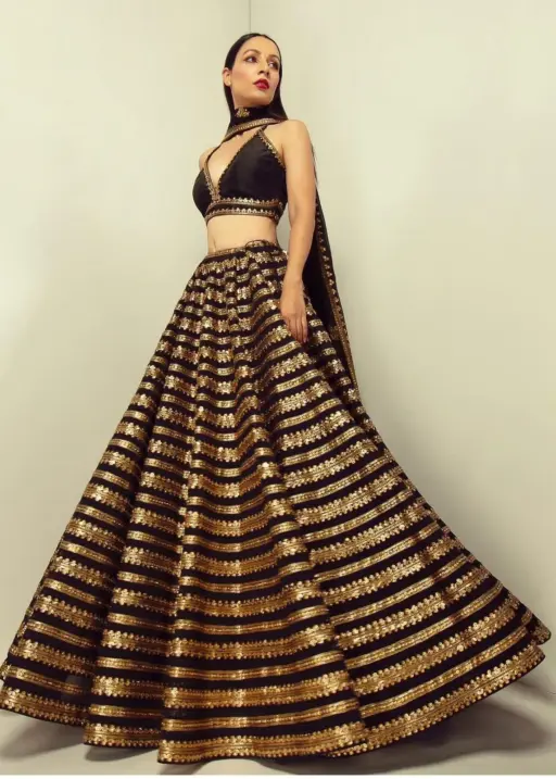 Embellished Black Heavy Golden Sequins Work Ethnic Lehenga Choli Designer Bollywood Style Lehenga