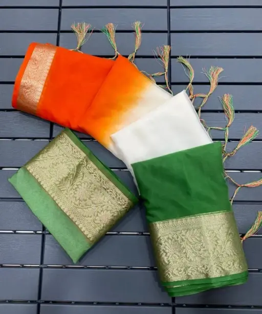 Exclusive Tiranga Indian Flag Printed Saree For Republic Day Calibration Saree Solid Kora Organza Saree