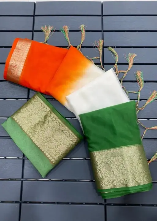 Exclusive Tiranga Indian Flag Printed Saree For Republic Day Calibration Saree Solid Kora Organza Saree