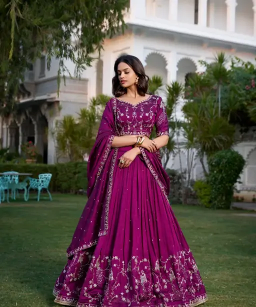 Finest Royal Purple Color Designer Lehenga Choli For Wedding Wear