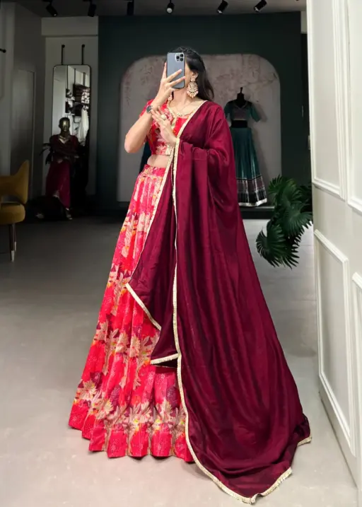 Floral Printed Tusser Silk Designer Lehenga Choli
