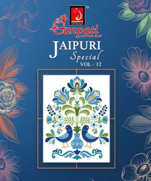Ganpati Jaipuri Pant Vol 12 Floral Printed Cotton Straight Salwar Suit Unstitched