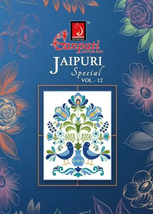 Ganpati Jaipuri Pant Vol 12 Floral Printed Cotton Straight Salwar Suit Unstitched