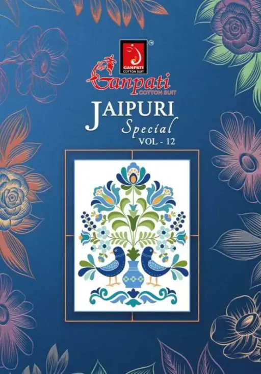Ganpati Jaipuri Pant Vol 12 Floral Printed Cotton Straight Salwar Suit Unstitched