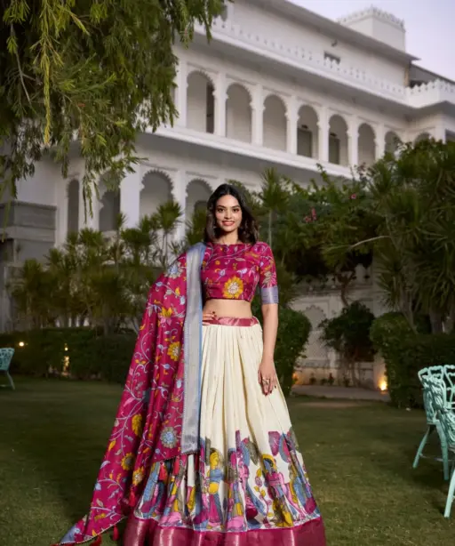 Jacquard Silk Kalamkari Printed Designer Lehenga Choli