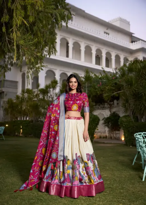 Jacquard Silk Kalamkari Printed Designer Lehenga Choli