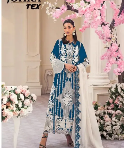 Johra Tex147 Stylish Blue Rayon Cotton Heavy Embroidery Pakistani Salwar Suit