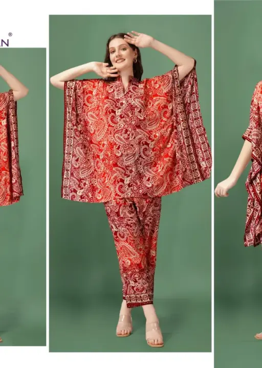 Kaftan Coord Set vol - 4 Jisha Kaftan Poly Silk Printed Ethnic Coord