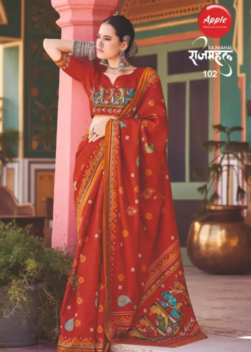 Kalamkari Printed Silk Saree Apple Rajmahal Vol-1