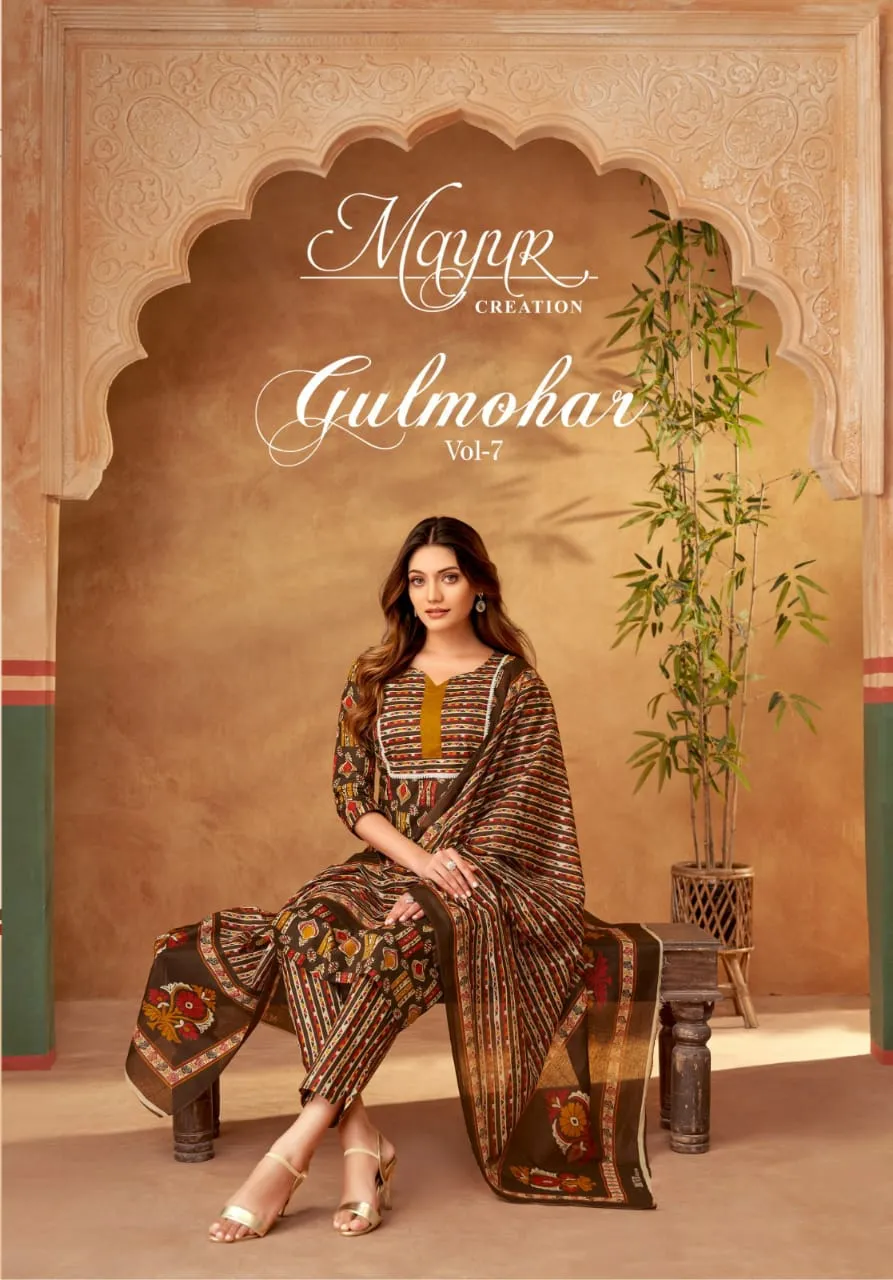 Mayur Gulmohar Vol 7 Unstitched Cotton New Fashion Straight Suit Wholesaler