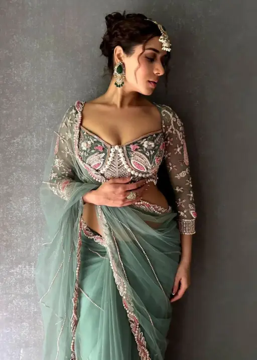 Most Viral Trending Wedding Saree With Heavy Embroidery Pearl Blouse