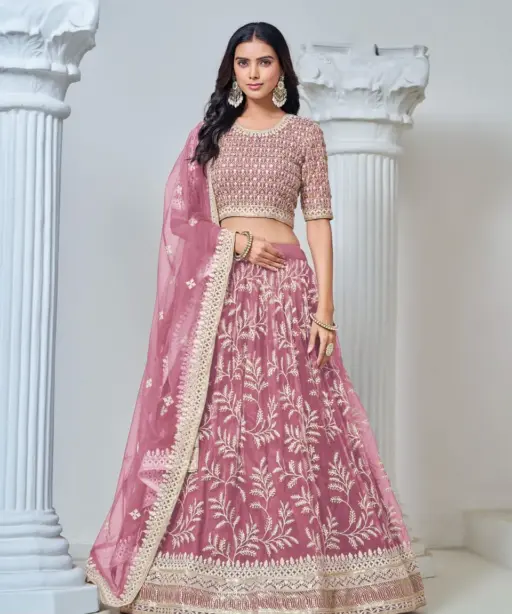 Net With Heavy Embroidery and Sequence Work Wedding Wear Lehenga Choli Ethnic Mehvish Vol 6
