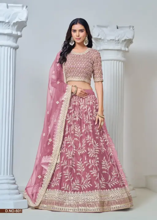 Net With Heavy Embroidery and Sequence Work Wedding Wear Lehenga Choli Ethnic Mehvish Vol 6