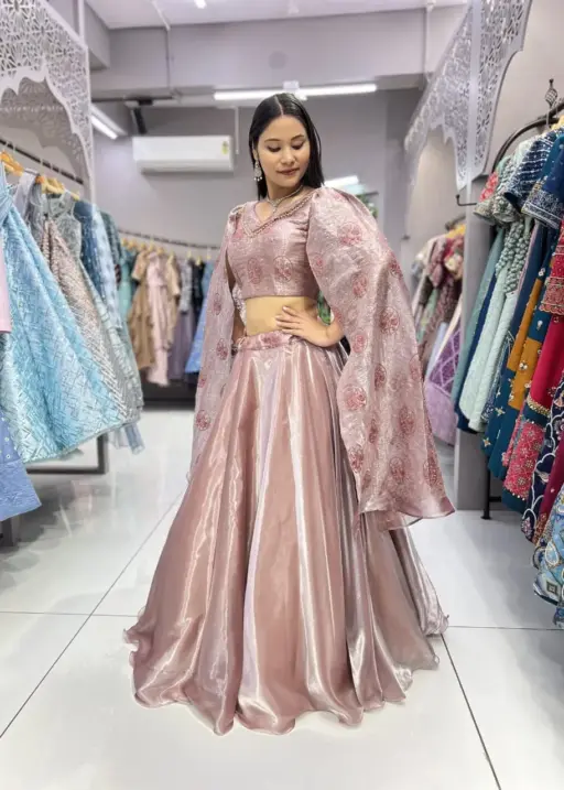 Peach Butterfly Lehenga Choli Jimmy Cho Fabric Perfect Party Wear Ethnic Lehenga