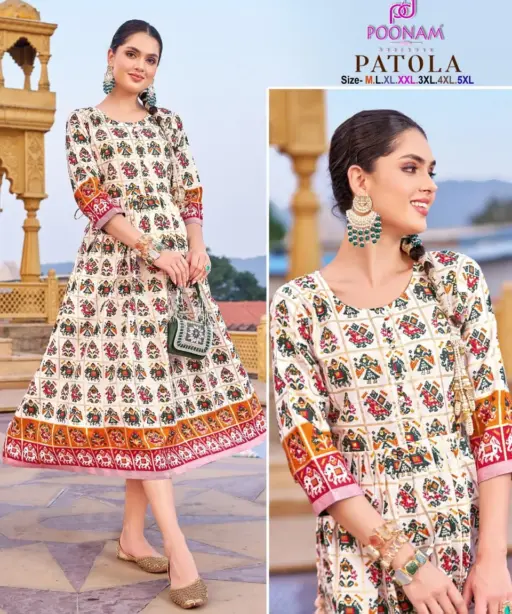 Poonam Designer Patola Kurti Gown Set Wholesale