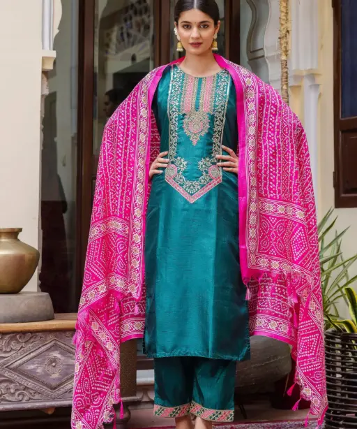 Preet New Neck Designer Embroidery Kurti Set