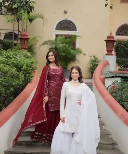 Premium Designer Georgette Sharara Salwar Suit With Heavy Top Wedding Collections