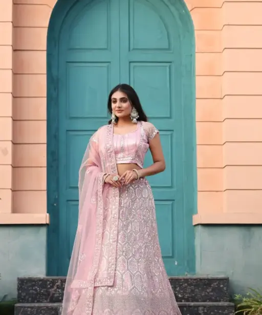 Premium Net Bridesmaid Pink Bollywood Lehenga Choli