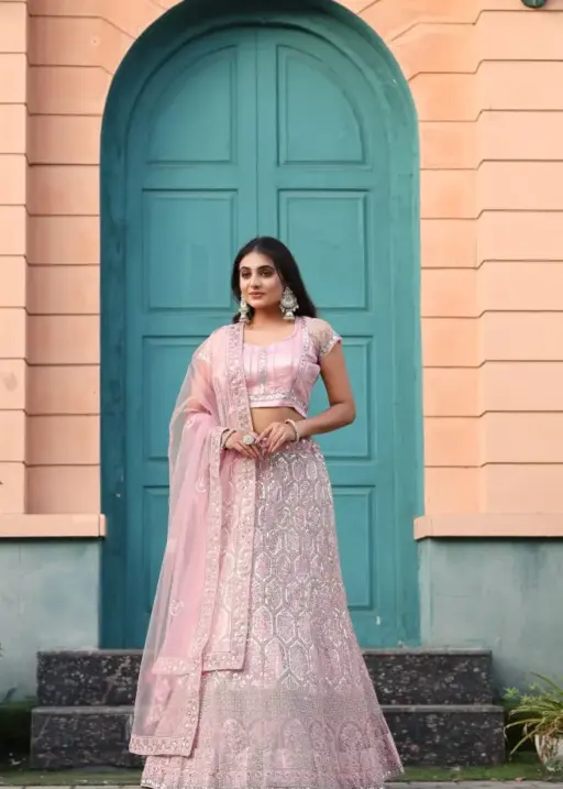 Premium Net Bridesmaid Pink Bollywood Lehenga Choli
