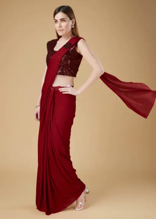 Ready To Wear Heavy Embroidery Saree With Stitched Blouse Ethnic