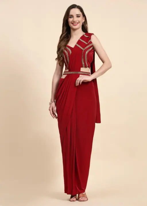 Ready To Wear Saree With Stitched Heavy Embroidery Blouse Ethnic Saree