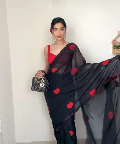 Ready To Wear Valentines Week Saree Gift With Heart Work Ethnic Saree