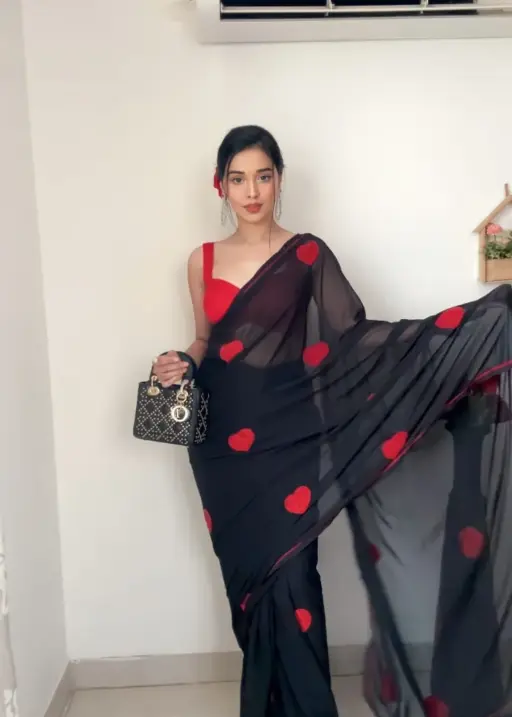 Ready To Wear Valentines Week Saree Gift With Heart Work Ethnic Saree