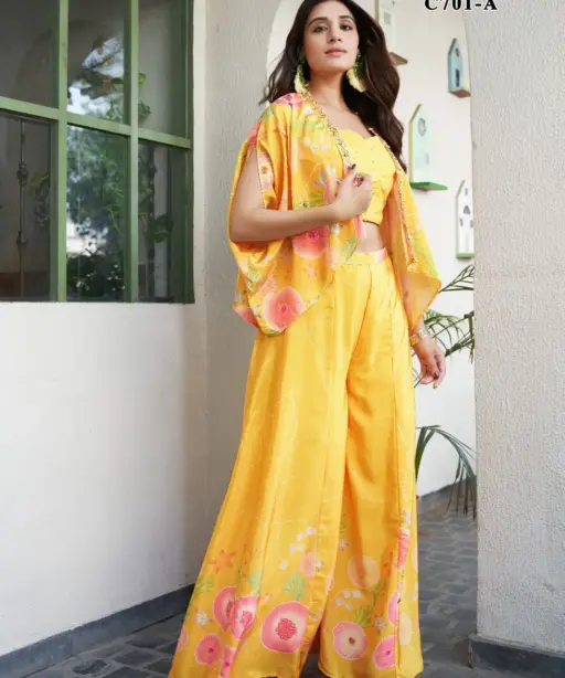 Readymade Indo Western Crop Top With Plazzo And Shrug Fancy Boutique Style