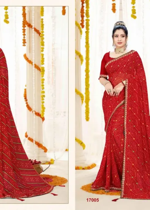 Red Designer Bandhni Printed Border Saree Jalnidhi Suhag