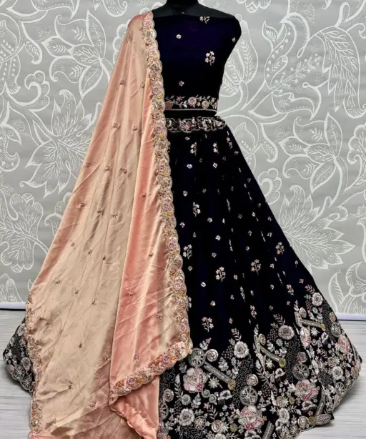 Satin Silk Functional Wear Lehenga With Heavy Embroidery Work And Big Ghera