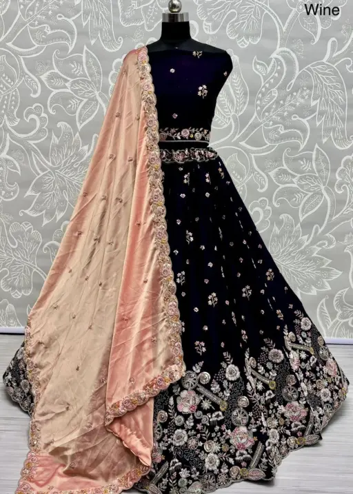 Satin Silk Functional Wear Lehenga With Heavy Embroidery Work And Big Ghera